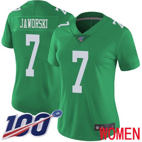 Women Philadelphia Eagles 7 Ron Jaworski Limited Green Rush Vapor Untouchable NFL Jersey 100th Season